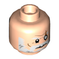 Lego Minifig Head Overwatch Reinhardt, Dual Sided, White Beard, White Eye with Scar / Silver Mask with Yellow and Orange Visor Print [Hollow Stud] / Light Nougat