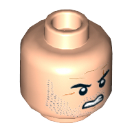 Lego Minifig Head Jango Fett, Beard Stubble, Arched Eyebrows, White Pupils, Scars and Angry Mouth Print / Light Nougat
