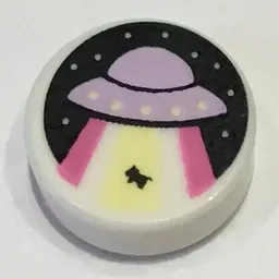 Tile Round 1 x 1 with Lavender UFO, Abduction Ray Print
