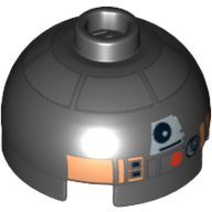 Lego Brick Round 2 x 2 Dome Top, Hollow Stud with Silver and Copper Astromech Droid Print (R2-Q5)