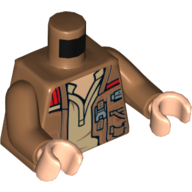 Lego Torso Jacket Open over Tan Shirt Print, Medium Nougat Arms, Light Nougat Hands / Medium Nougat