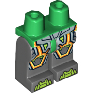 Lego Hips and Dark Bluish Gray Legs with Lime Armor and Orange and Yellow Circuitry, Lime Hexagonal Knee Pads and Lime Boots Print