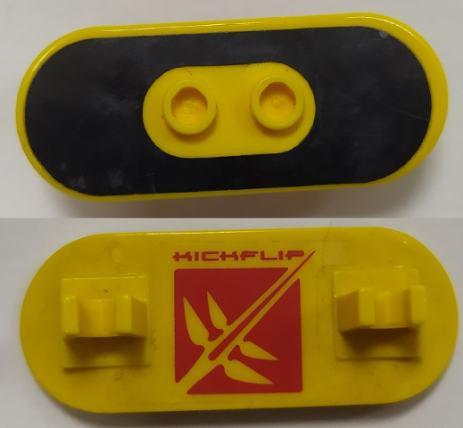 Lego Minifigure, Utensil Skateboard with Mag Wheel Holders with Black Surface and Red 'KICKFLIP' and Skate Pattern (Stickers) - Set 3537