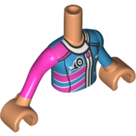 Lego Minidoll Torso Girl with Race Suit, Zippers, Tyre / Nougat