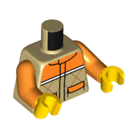 Lego Torso Jacket, Stitch Markings, Orange Top, Pockets print, Orange Arms, Yellow Hands / Tan