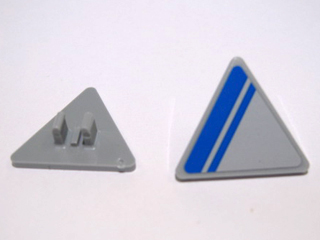 Lego Road Sign 2 x 2 Triangle with Clip with Blue Stripe on Light Bluish Gray Background Pattern Model Left Side (Sticker) - Set 7868