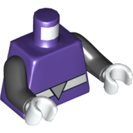 Lego Torso with White Belt with Rectangle Belt Buckle Print, Black Arms, White Hands / Dark Purple