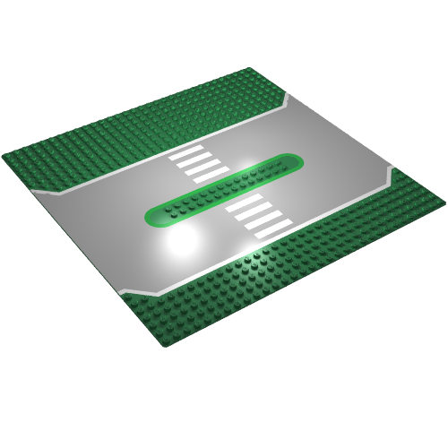 Lego Baseplate 32 x 32 Split with 2 x 14 Center Studs, Gray Road, White Lines, and Crosswalk Print / Green