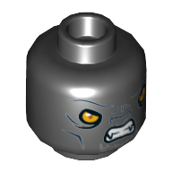 Lego Minifig Head Tormak, Dual Sided Panther with Yellow Eyes, Fangs and Dark Blue Facial Lines, Neutral / Angry Print [Hollow Stud] / Black