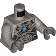 Lego Torso Armor Black and Silver Panels with Medium Blue Circle Print, Flat Silver Arms, Dark Bluish Gray Hands / Flat Silver