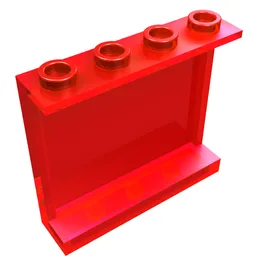 Panel 1 x 4 x 3 [Side Supports / Hollow Studs] / Trans-Red