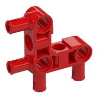 Lego Technic Pin Connector Hub Perpendicular 3 x 3 Bent with 4 Pins (Pin Ridges Along Part) / Red