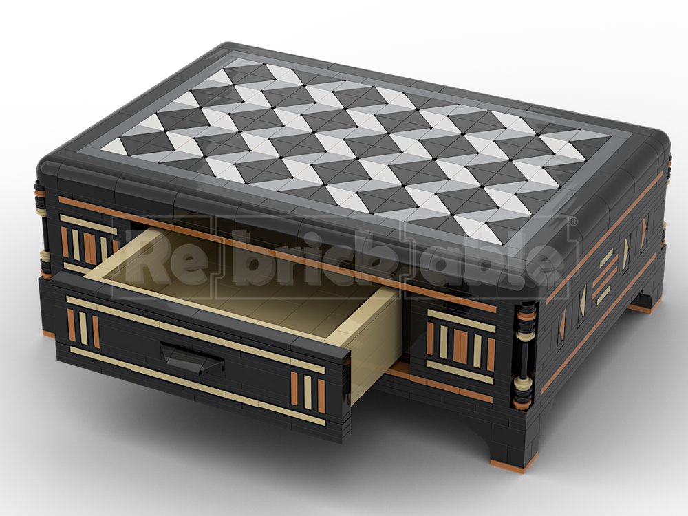 Lego Box with Drawer and Inlaid Marquetry-Style Detailing