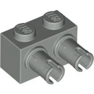 Brick Special 1 x 2 with 2 Pins, Round Pin Holes / Light Gray