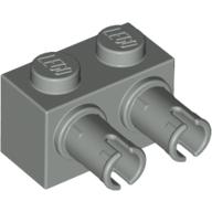 Lego Brick Special 1 x 2 with 2 Pins, Round Pin Holes / Light Gray