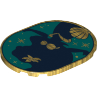 Lego Tile 6 x 8 with Rounded Corners with Dark Blue Ariel Contours, Dark Turquoise Background, Golden Shells print