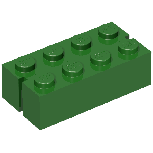 Lego Brick 2 x 4 without Bottom Tubes, Slotted (with 2 slots) / Vintage Green