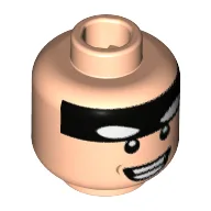 Minifig Head Batman, Black Stripe on Forehead, Broad Mean Smile Teeth Print [Hollow Stud] / Light Nougat