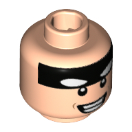 Lego Minifig Head Batman, Black Stripe on Forehead, Broad Mean Smile Teeth Print [Hollow Stud] / Light Nougat
