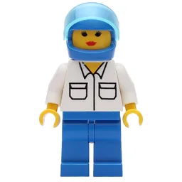 Woman, White Shirt with Pockets, Blue Legs, Blue Helmet with Visor