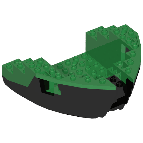 Lego Boat Hull Section, Small Bow 12 x 12 x 5 1/3 with Green Top [Complete Assembly] / Black