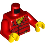 Lego Torso Shirt, Tattered with Dark Red Stripes Print, Red Arms, Yellow Hands / Red