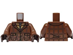 Torso Flannel Jacket with Dark Brown Stripes and Pockets over Dark Tan Crew Neck Sweater with Zipper Pattern / Reddish Brown Arms / Dark Brown Hands