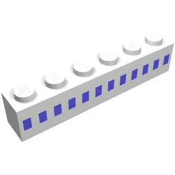 Brick 1 x 6 with Centred Light Blue Squares Print / White