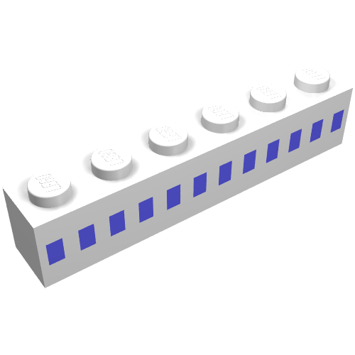 Lego Brick 1 x 6 with Centred Light Blue Squares Print / White