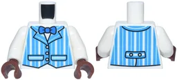 Torso Vest with Dark Azure Vertical Stripes, Black Trim and Pockets, Blue Bow Tie Pattern / White Arms / Reddish Brown Hands / White