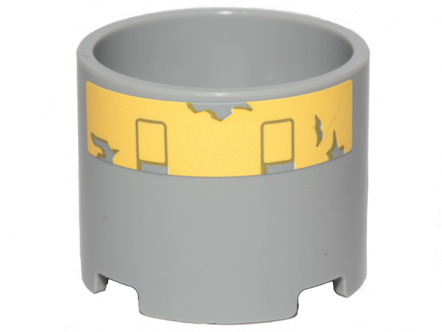 Lego Brick, Round 3 x 3 x 2 with Recessed Center and Axle Hole with Yellow Stripe and Peeling Paint Pattern (Sticker) - Set 75301