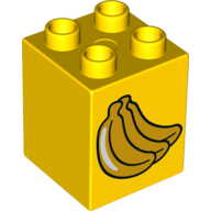 Lego Duplo Brick 2 x 2 x 2 with Bananas Print / Yellow