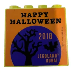 Brick 2 x 4 x 3 with 'LEGOLAND Dubai 2018 HAPPY HALLOWEEN' Print / Yellow