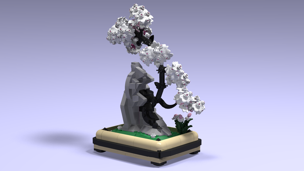 Lego Sakura black bonsai on a rock