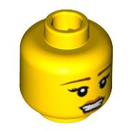 Lego Minifig Head Cheerleader, Eyes with Eyelashes, Thin Brown Eyebrows and Pale Pink Lipstick with Open Mouth Print [Blocked Open Stud] / Yellow