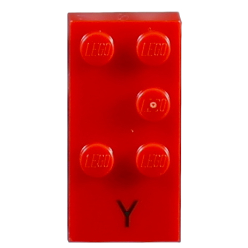 Lego Braille Brick 2 x 4 with 5 Studs ⠽ and 'Y' Print / Red