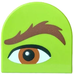 Tile, Round 2 x 2 Half Circle Extended with Reddish Brown Eyebrow, Dark Orange Eye Pattern Model Left Side (Shrek)