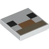 Tile 2 x 2 with Black/Dark Tan/Medium Nougat Rectangle (Minecraft Pixelated Face) Print / White
