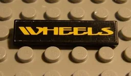 Tile 1 x 4 with Yellow 'WHEELS' on Black Background Pattern (Sticker) - Set 8440