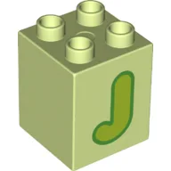 Duplo Brick 2 x 2 x 2 with Lime 'J' Print / Yellowish Green