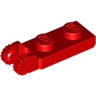 Lego Hinge Plate 1 x 2 Locking with 2 Fingers On End, with Groove, 9 Teeth / Red