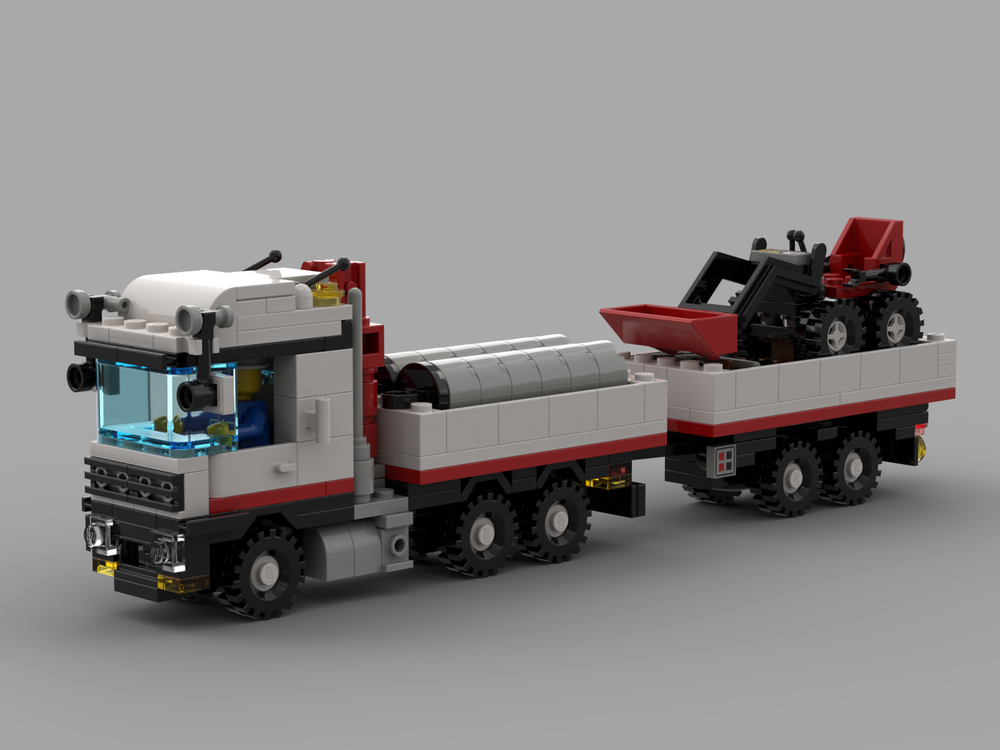 Lego DAF 95.350 with mechanical arm and trailer.