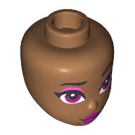 Lego Minidoll Head, Thin Black Eyebrows, Dark Pink Eyeshadow, Magenta Eyes, Lips / Medium Nougat