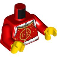 Lego Torso, Jacket, Gold Decorations, White Fur print, Red Arms, Yellow Hands / Red