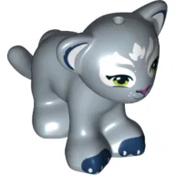 Animal, Big Cat Cub, Lion with Light Green Eyes and White Face Markings Print / Sand Blue