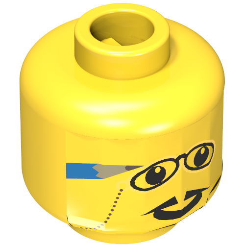 Lego Minifig Head Banker, Glasses with Pencil Behind Ear, and Pointed Moustache Print [Blocked Open Stud] / Yellow