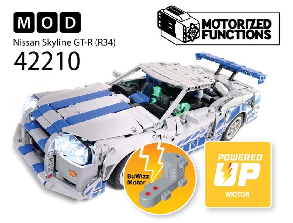Lego 42210 Fast & Furious 2 Nissan Skyline GT-R (R34) RC MOD for Powered Up & BuWizz Mortors