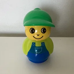 Primo Figure Boy with Blue Base, Blue Dungarees Print, Green Cap / Lime