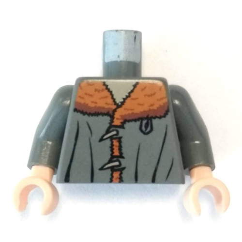 Lego Torso Jacket, Dark Orange Mouton Collar and Toggle Buttons Print, Dark Bluish Gray Arms, Light Nougat Hands / Dark Bluish Gray