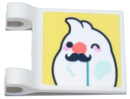 Flag 2 x 2 Square with Flared Edge with White Bird Face Winking with Coral Nose and Black Moustache Mask Pattern (Sticker) - Set 41806